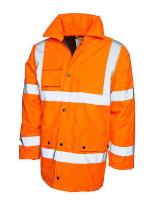 8 x Hi-Vis Safety Jackets By Uneek in Hi-Vis Orange by Print Lab Deals — Custom branded clothing by Print Press, featuring premium embroidery produced in our specialist print lab in the UK.