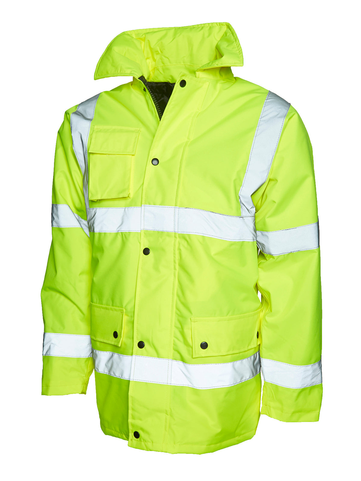 4 x Hi-Vis Safety Jackets By Uneek in by Print Lab Deals — Custom branded clothing by Print Press, featuring premium embroidery produced in our specialist print lab in the UK.
