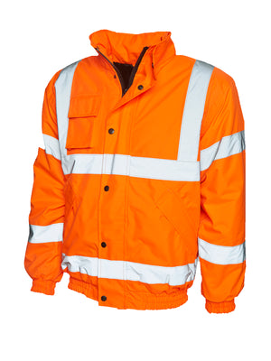 4 x Hi-Vis Bomber Jacket by Uneek in by Print Lab Deals — Custom branded clothing by Print Press, featuring premium embroidery produced in our specialist print lab in the UK.