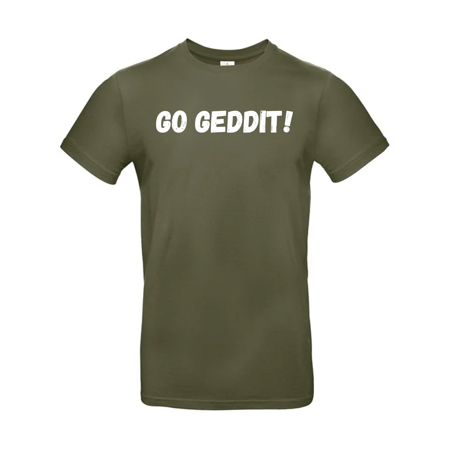 IBH T-Shirt - White Print (£26.40 inc VAT) in GO GEDDIT! Urban Khaki by printlab.clothing — Custom branded clothing by Print Press, featuring premium embroidery produced in our specialist print lab in the UK.