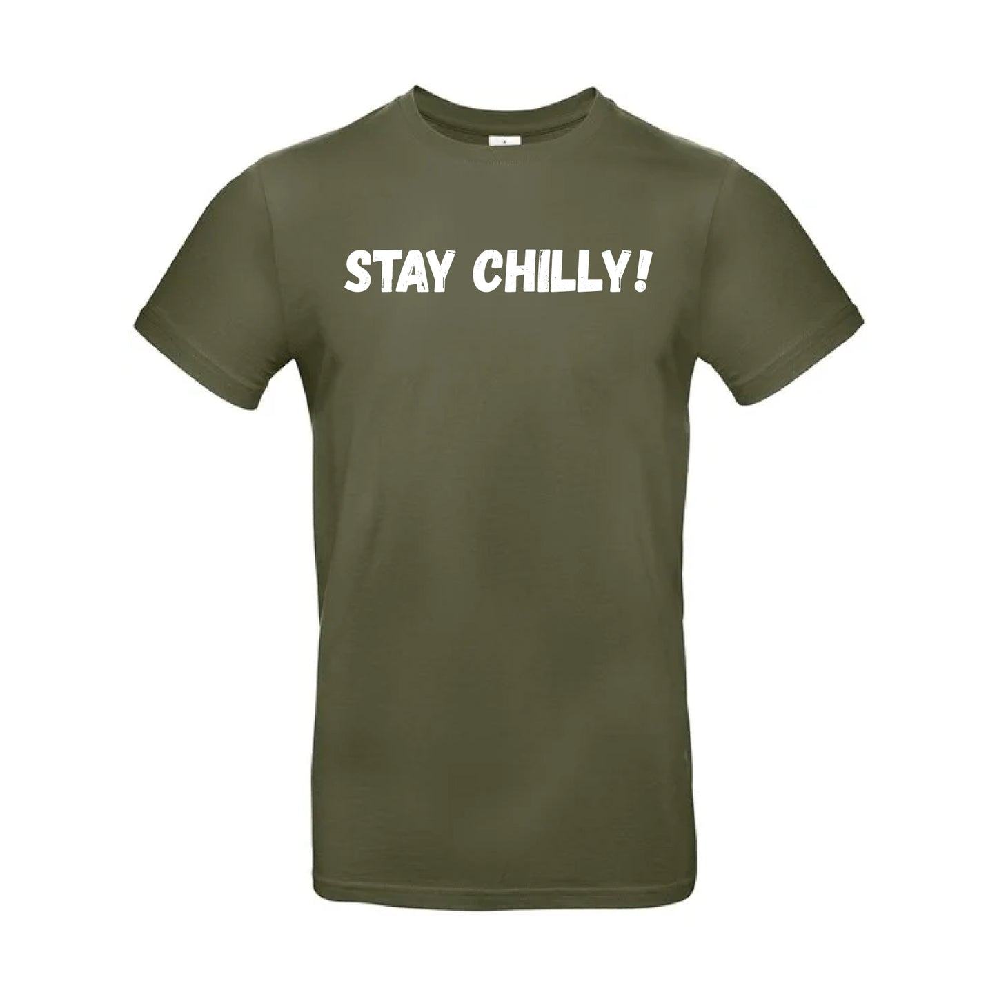 IBH Stay Chilly! T-Shirt - White Print (£26.40 inc VAT) in STAY CHILLY! Urban Khaki by printlab.clothing — Custom branded clothing by Print Press, featuring premium embroidery produced in our specialist print lab in the UK.