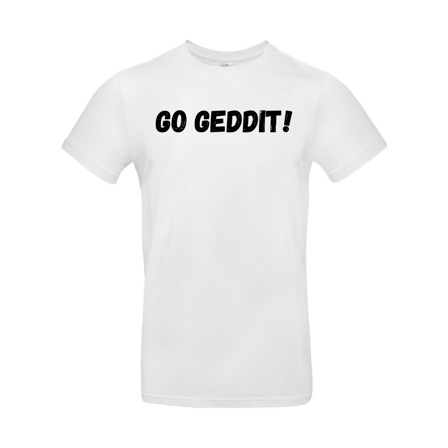 IBH T-Shirt - Black Print (£26.40 inc VAT) in GO GEDDIT! White by printlab.clothing — Custom branded clothing by Print Press, featuring premium embroidery produced in our specialist print lab in the UK.