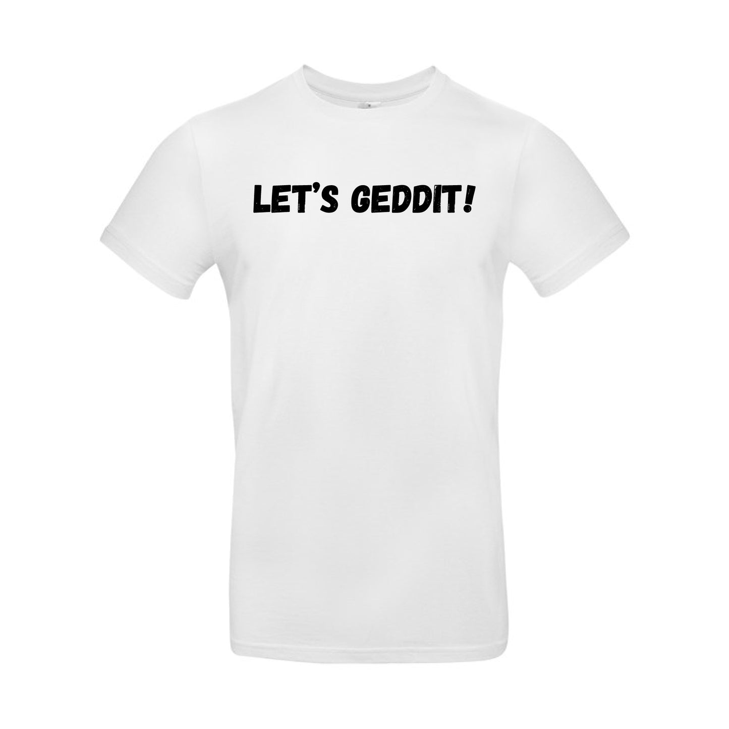 IBH T-Shirt - Black Print (£26.40 inc VAT) in LET'S GEDDIT! White by printlab.clothing — Custom branded clothing by Print Press, featuring premium embroidery produced in our specialist print lab in the UK.