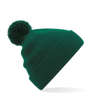 96 x Pom Pom Beanies by Beechfield in Bottle Green by Print Lab Deals — Custom branded clothing by Print Press, featuring premium embroidery produced in our specialist print lab in the UK.