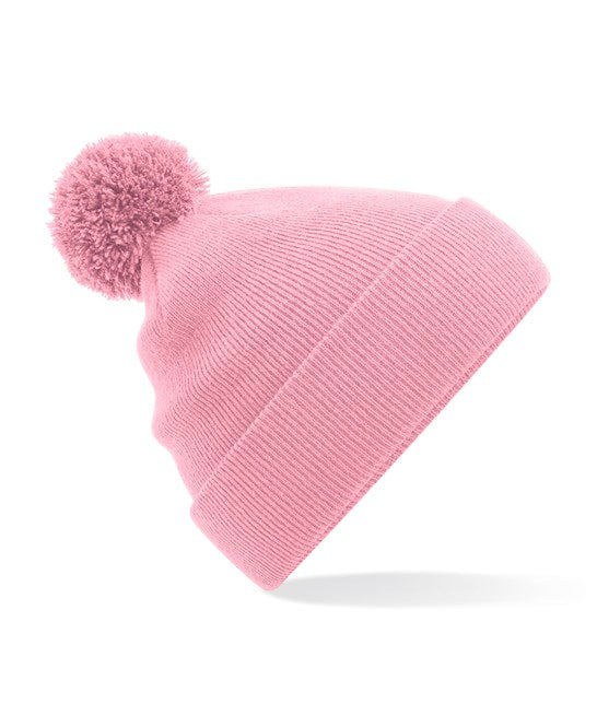 96 x Pom Pom Beanies by Beechfield in Dusky Pink by Print Lab Deals — Custom branded clothing by Print Press, featuring premium embroidery produced in our specialist print lab in the UK.