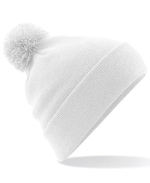 6 x Pom Pom Beanies by Beechfield in White by Print Lab Deals — Custom branded clothing by Print Press, featuring premium embroidery produced in our specialist print lab in the UK.