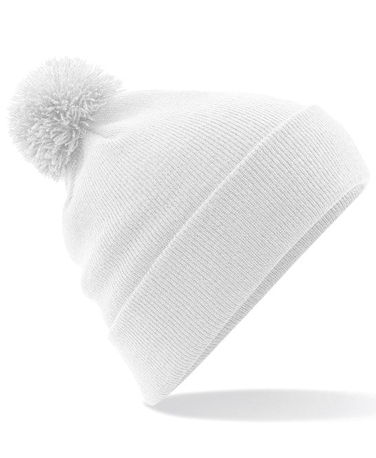 6 x Pom Pom Beanies by Beechfield in White by Print Lab Deals — Custom branded clothing by Print Press, featuring premium embroidery produced in our specialist print lab in the UK.