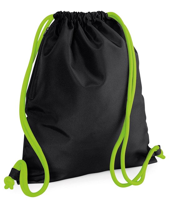 40 x Icon Gymsac by Bagbase in Black Lime Green by Print Lab Deals — Custom branded clothing by Print Press, featuring premium embroidery produced in our specialist print lab in the UK.