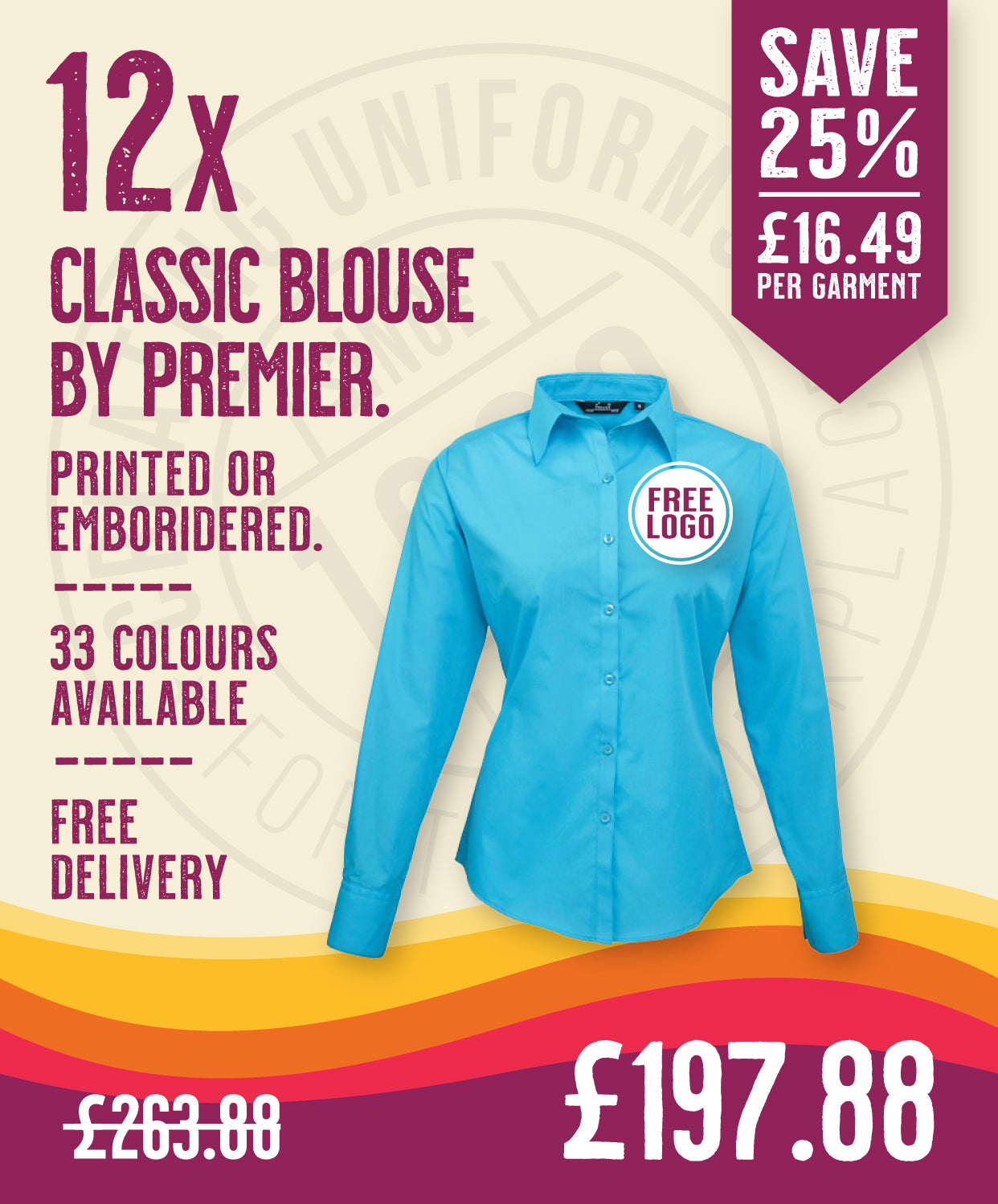 12 x Classic Blouse By Premier in Turquoise by Print Lab Deals — Custom branded clothing by Print Press, featuring premium embroidery produced in our specialist print lab in the UK.