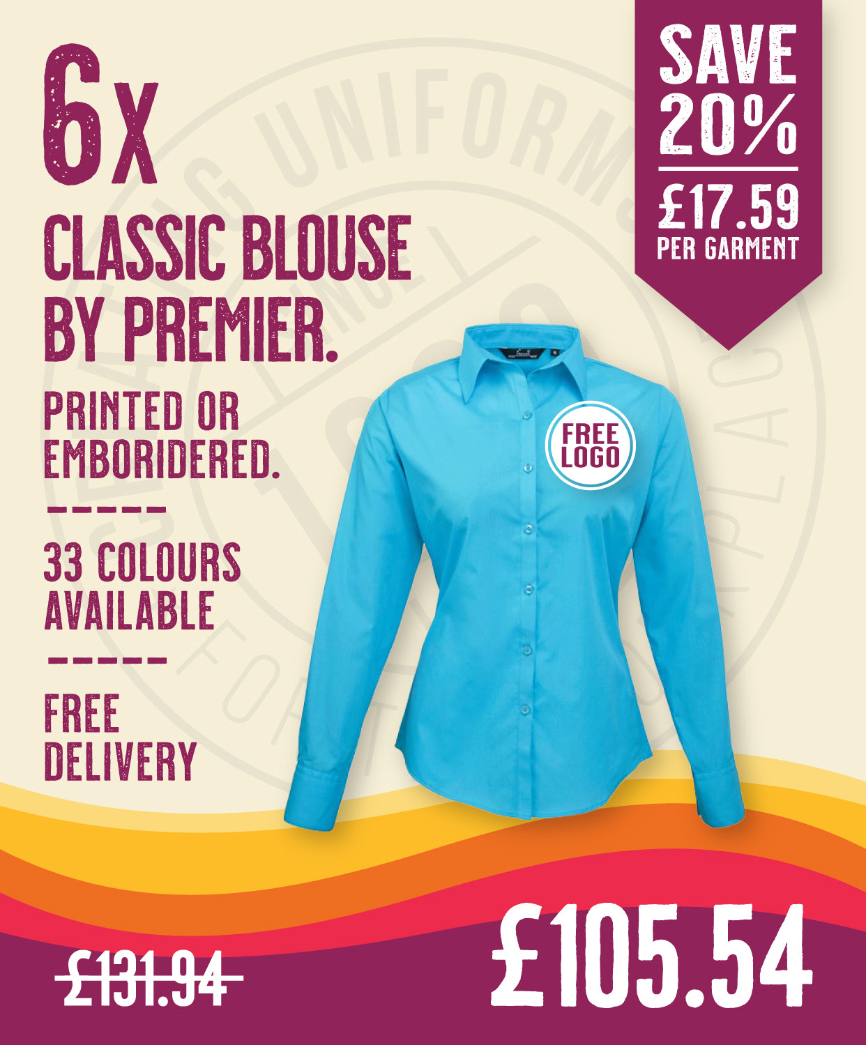 6 x Classic Blouse By Premier in Turquoise by Print Lab Deals — Custom branded clothing by Print Press, featuring premium embroidery produced in our specialist print lab in the UK.