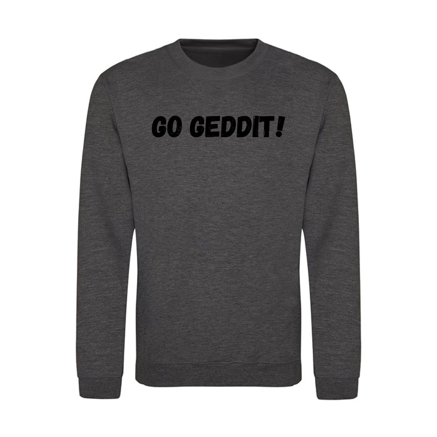 IBH Sweatshirt - Black Print (£41.40 inc VAT) in GO GEDDIT! Charcoal by printlab.clothing — Custom branded clothing by Print Press, featuring premium embroidery produced in our specialist print lab in the UK.