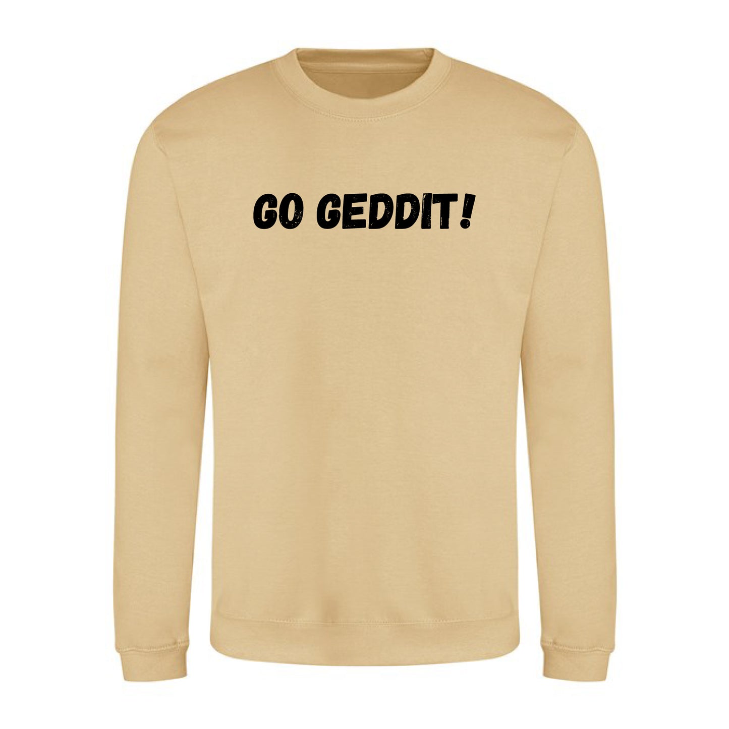IBH Sweatshirt - Black Print (£41.40 inc VAT) in GO GEDDIT! Desert Sand by printlab.clothing — Custom branded clothing by Print Press, featuring premium embroidery produced in our specialist print lab in the UK.