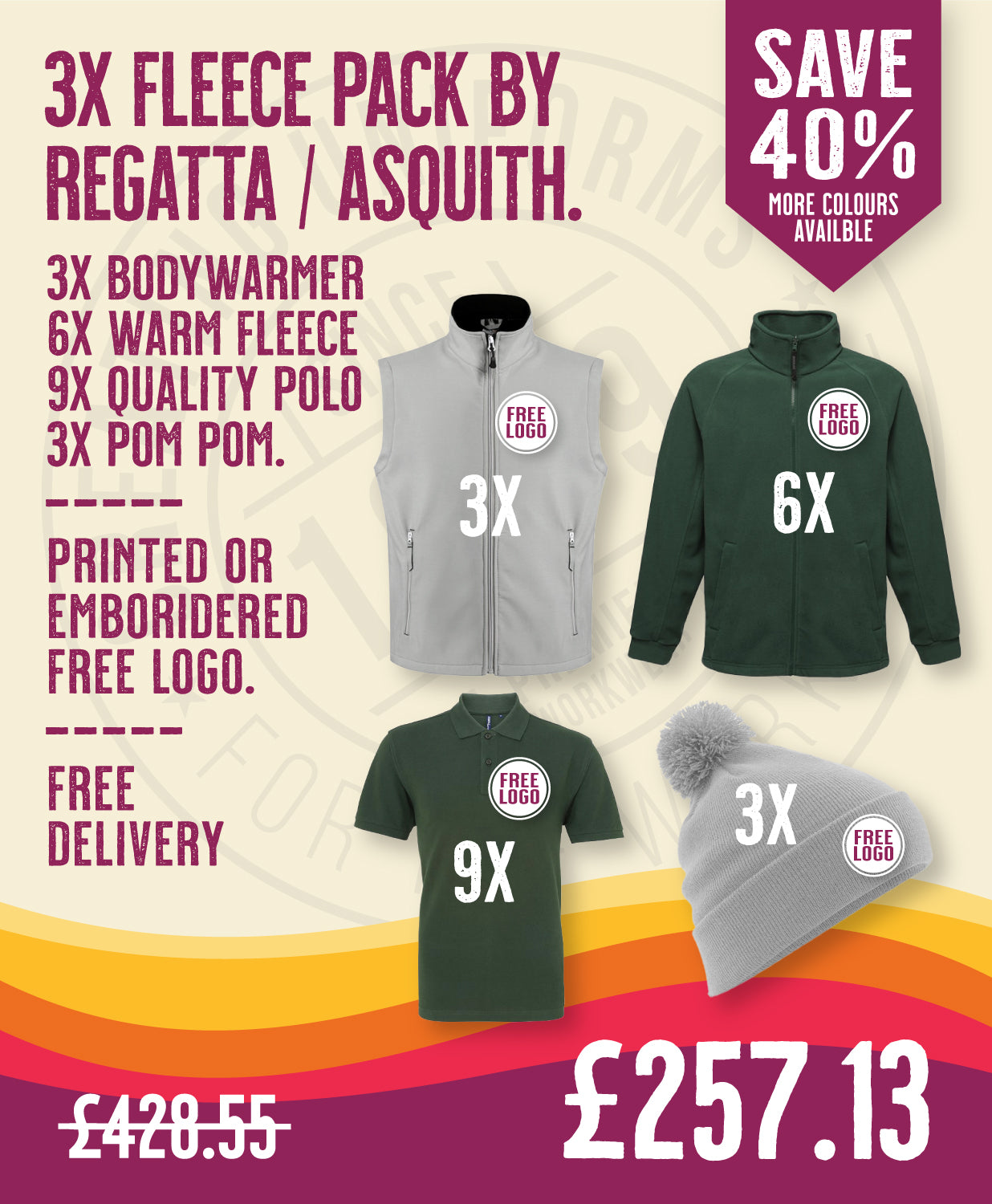 3x Fleece Pack by Regatta / Asquith & Fox in by Print Lab Deals — Custom branded clothing by Print Press, featuring premium embroidery produced in our specialist print lab in the UK.