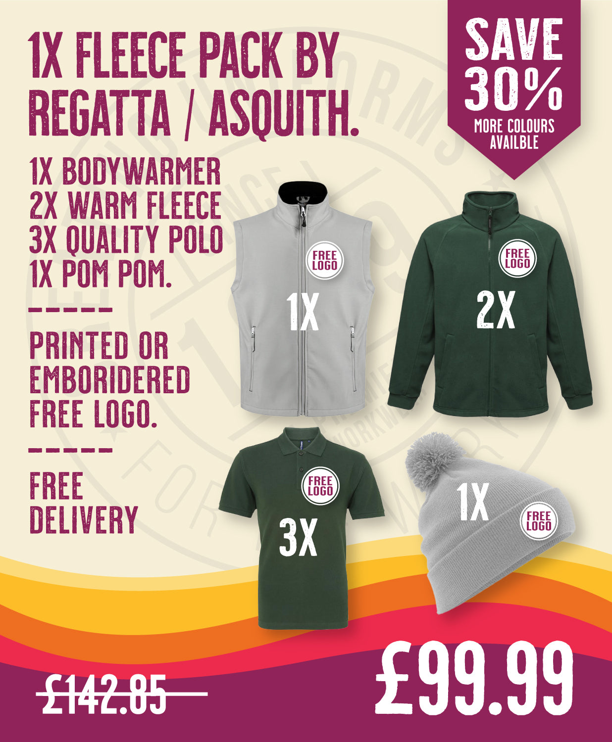 1x Fleece Pack by Regatta / Asquith & Fox in by Print Lab Deals — Custom branded clothing by Print Press, featuring premium embroidery produced in our specialist print lab in the UK.