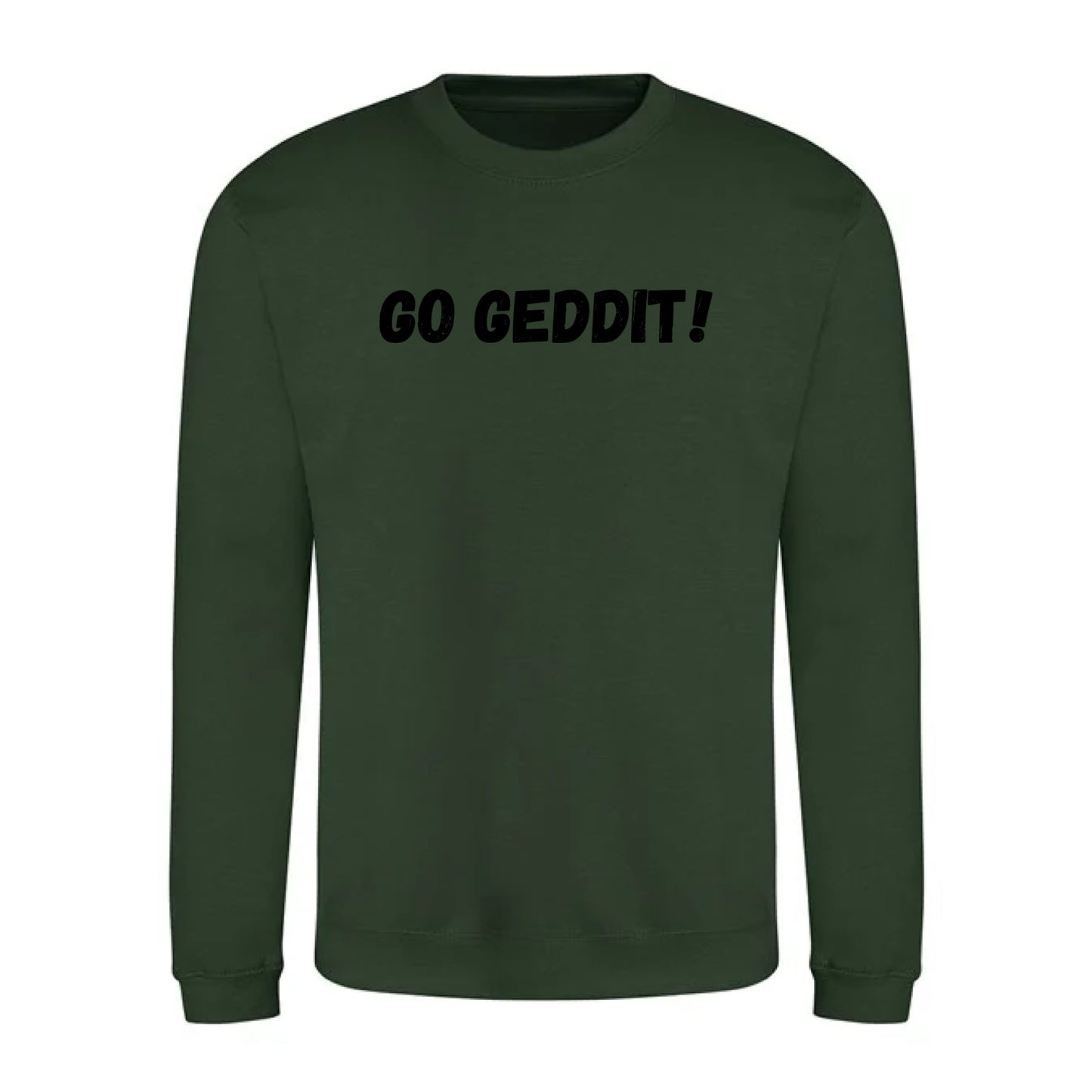 IBH Sweatshirt - Black Print (£41.40 inc VAT) in GO GEDDIT! Forest Green by printlab.clothing — Custom branded clothing by Print Press, featuring premium embroidery produced in our specialist print lab in the UK.