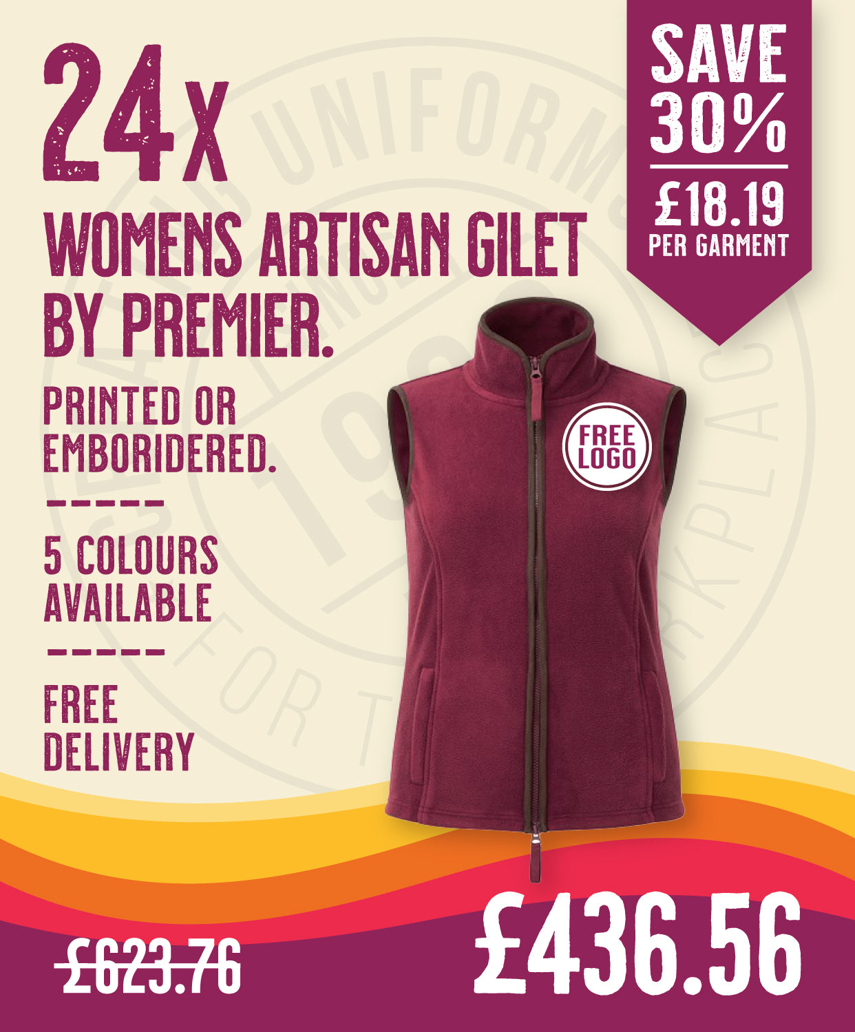 24 x Womens Artisan Gilets by Premier in Burgundy Brown by Print Lab Deals — Custom branded clothing by Print Press, featuring premium embroidery produced in our specialist print lab in the UK.