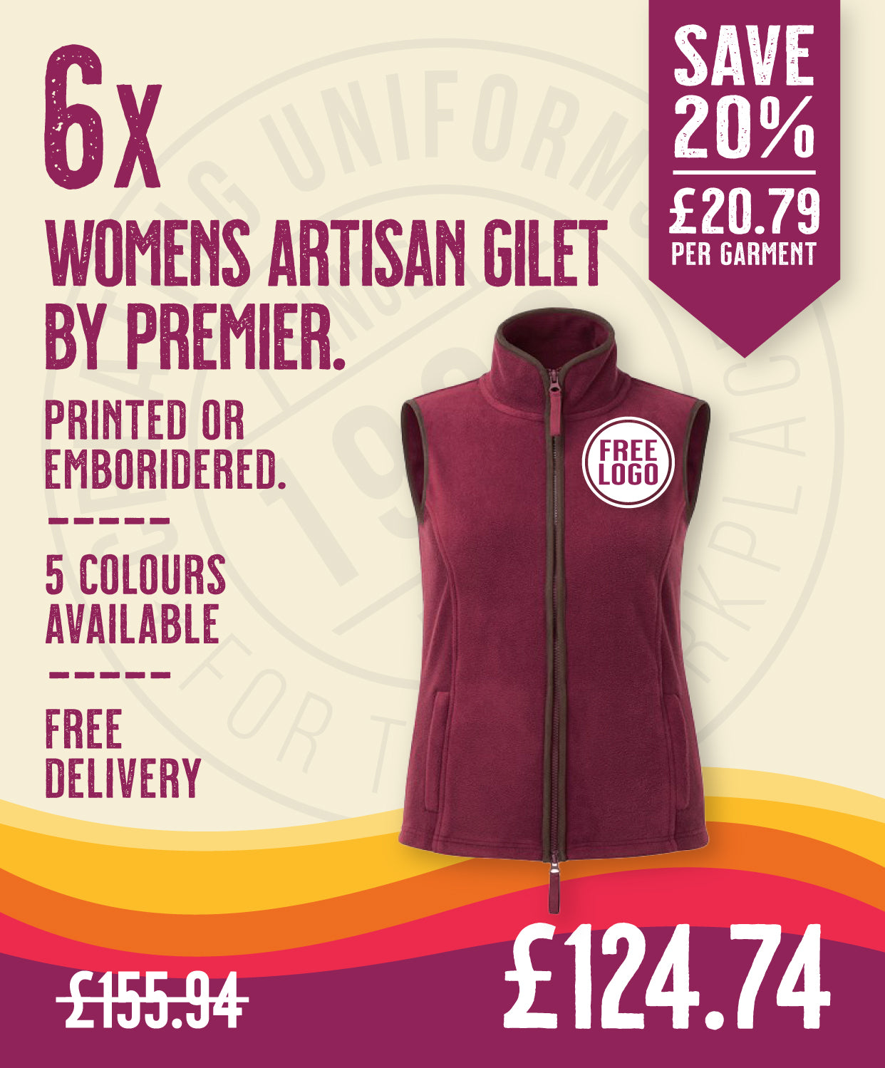 6 x Womens Artisan Gilets by Premier in Burgundy Brown by Print Lab Deals — Custom branded clothing by Print Press, featuring premium embroidery produced in our specialist print lab in the UK.