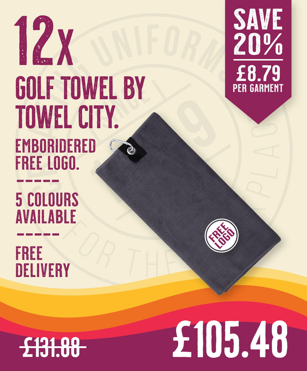 12 x Golf Towels by Towel City in Steel Grey by Print Lab Deals — Custom branded clothing by Print Press, featuring premium embroidery produced in our specialist print lab in the UK.