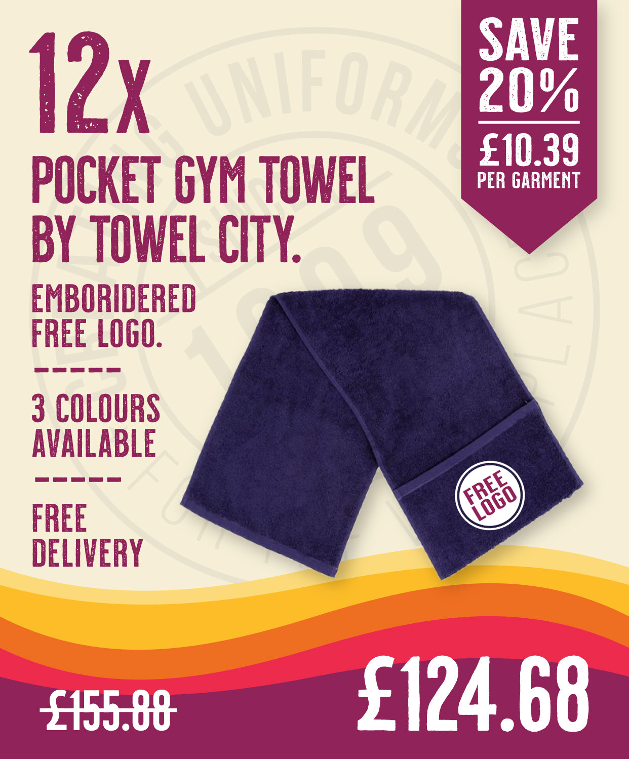 12 x Gym Pocket Towels by Towel City in Navy by Print Lab Deals — Custom branded clothing by Print Press, featuring premium embroidery produced in our specialist print lab in the UK.