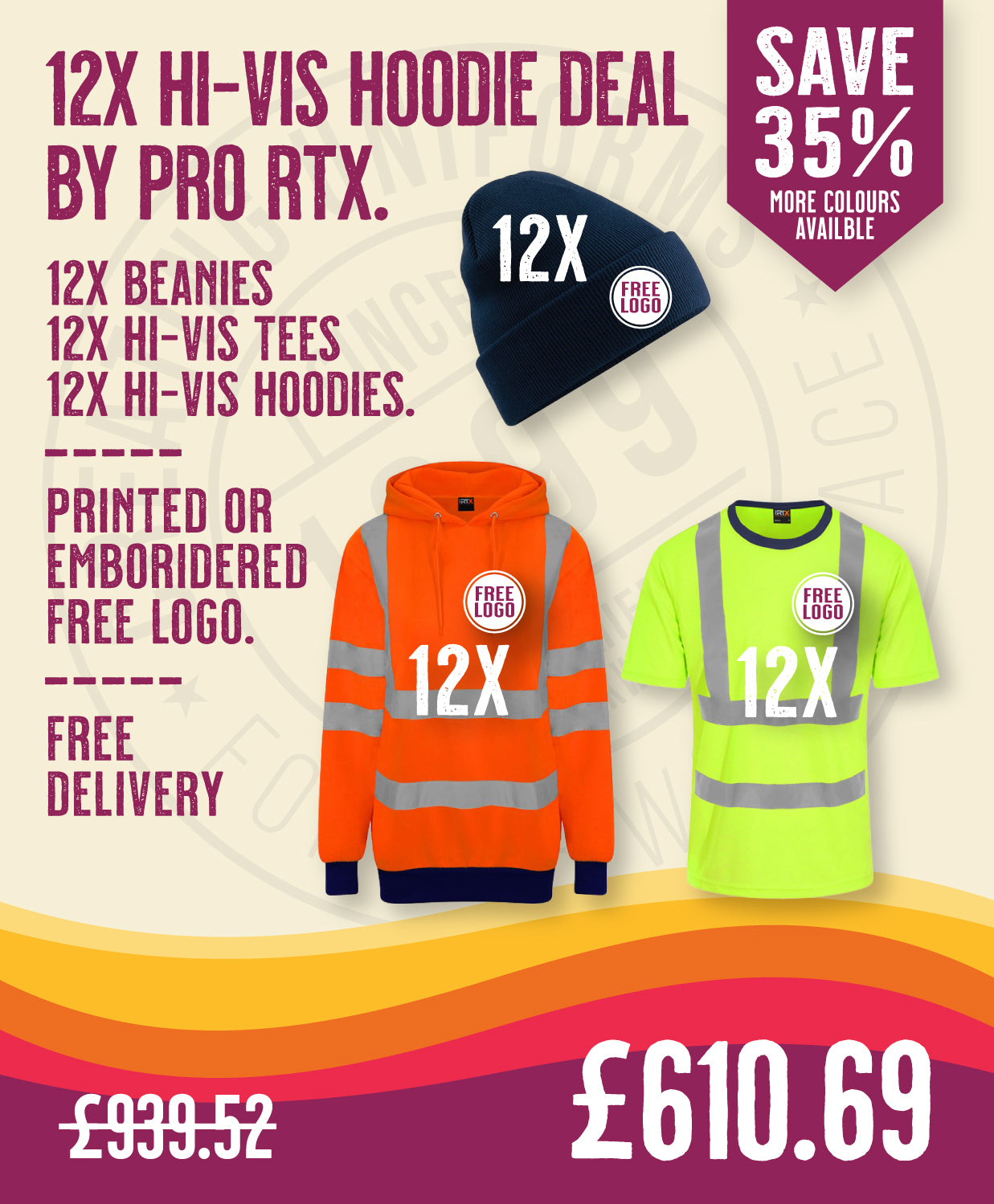 12x Hi-Vis Hoodie Deal By Pro RTX in by Print Lab Deals — Custom branded clothing by Print Press, featuring premium embroidery produced in our specialist print lab in the UK.