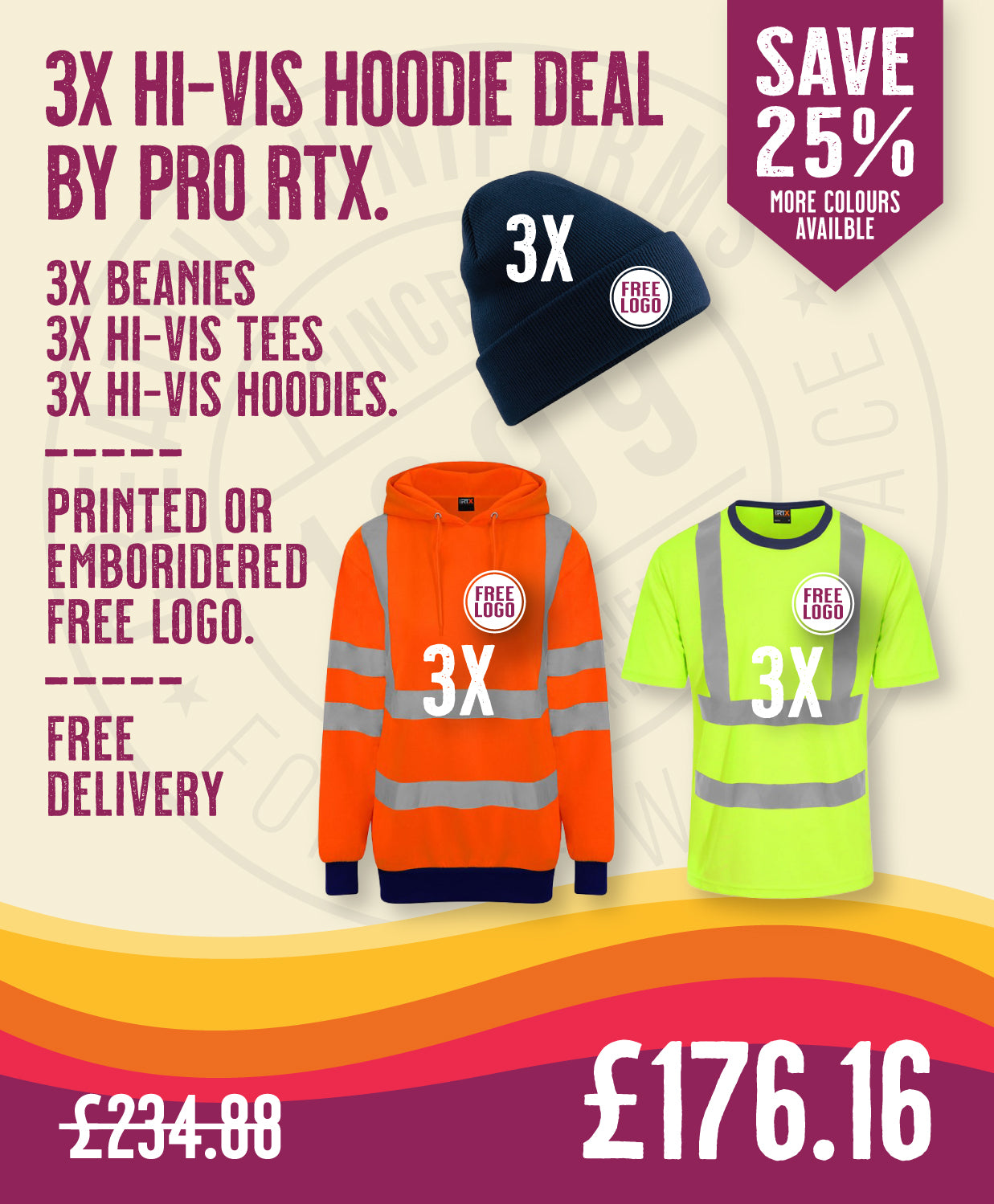 3x Hi-Vis Hoodie Deal By Pro RTX in by Print Lab Deals — Custom branded clothing by Print Press, featuring premium embroidery produced in our specialist print lab in the UK.