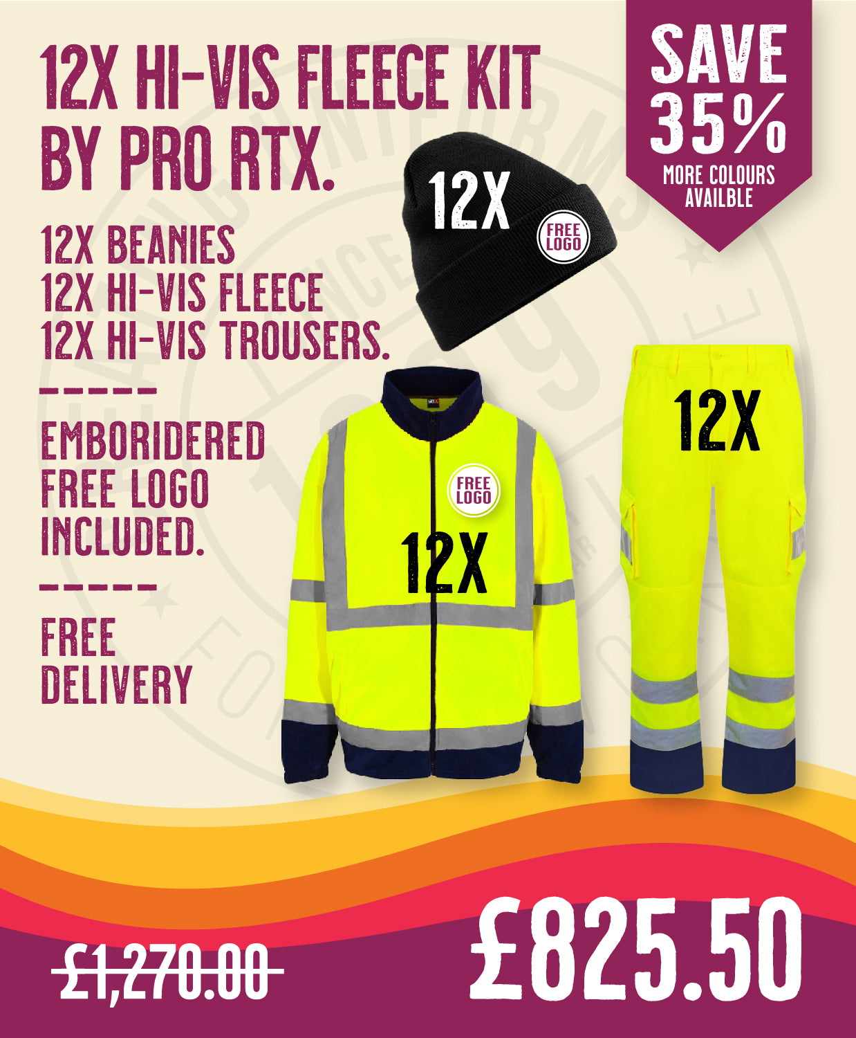 12x Hi-Vis Fleece Kit By Pro RTX in by Print Lab Deals — Custom branded clothing by Print Press, featuring premium embroidery produced in our specialist print lab in the UK.