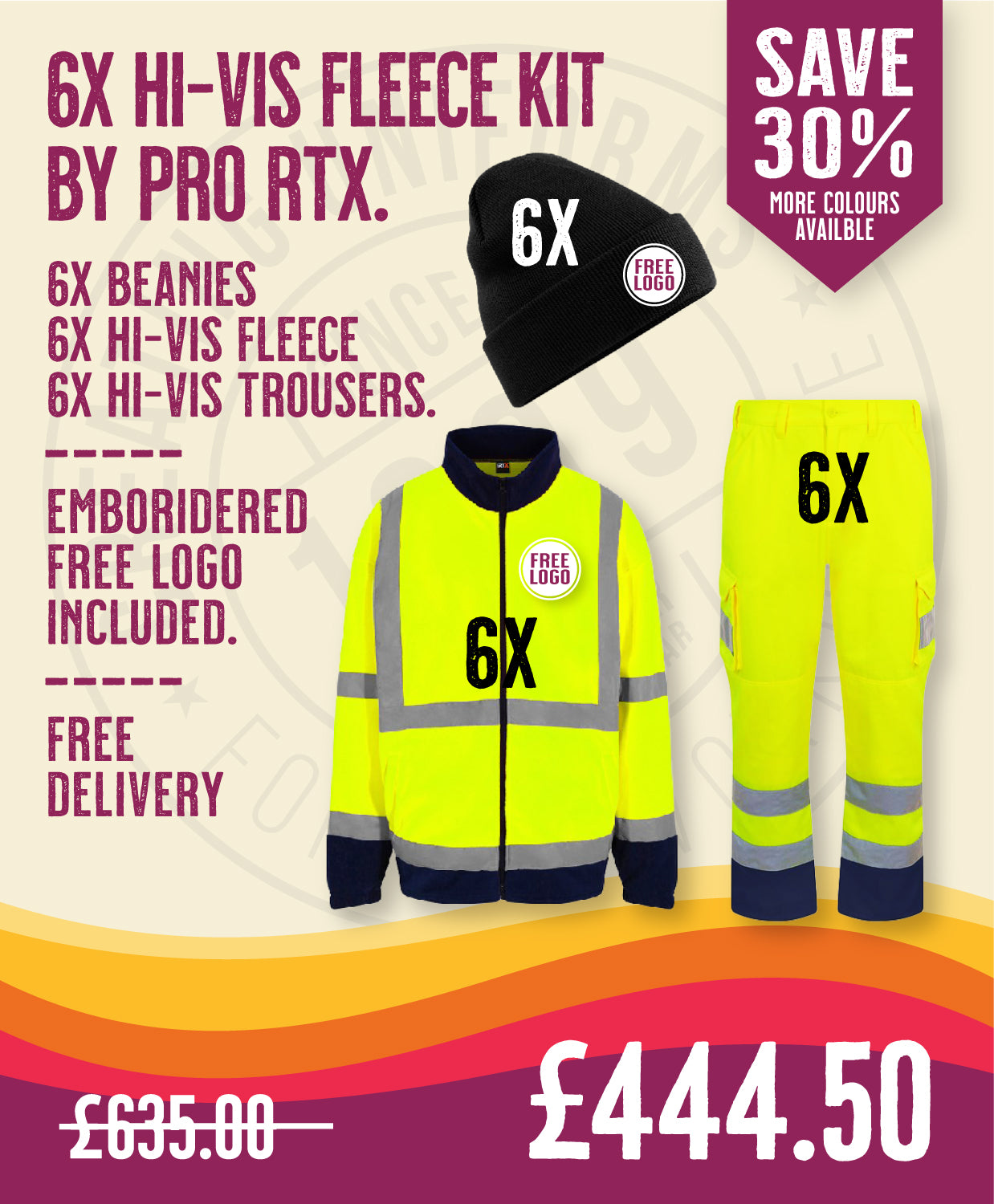 6x Hi-Vis Fleece Kit By Pro RTX in by Print Lab Deals — Custom branded clothing by Print Press, featuring premium embroidery produced in our specialist print lab in the UK.