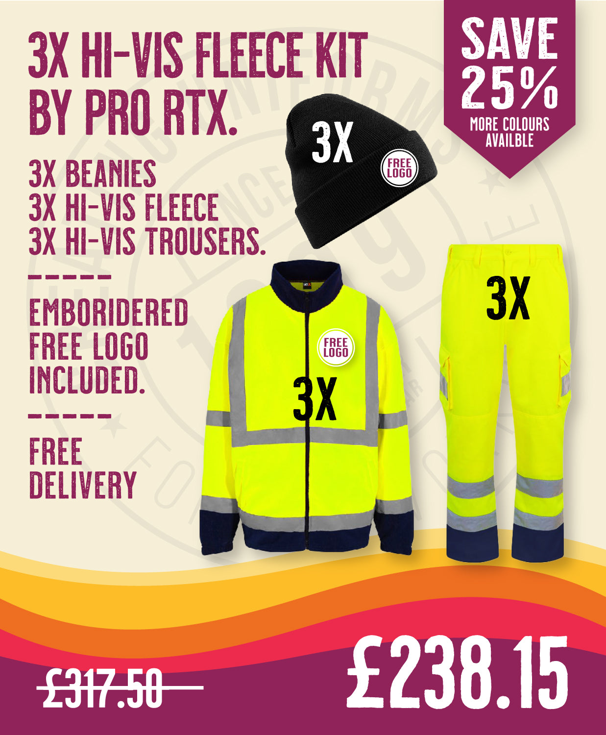 3x Hi-Vis Fleece Kit By Pro RTX in by Print Lab Deals — Custom branded clothing by Print Press, featuring premium embroidery produced in our specialist print lab in the UK.