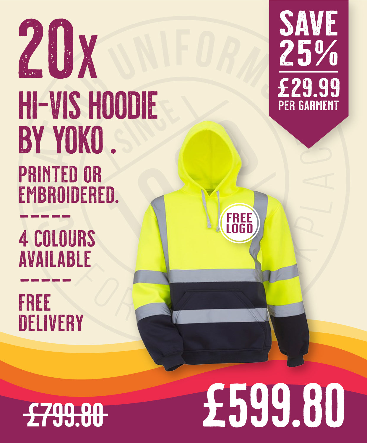 20 x Hi-Vis Hoodies by Yoko in Yellow Navy by Print Lab Deals — Custom branded clothing by Print Press, featuring premium embroidery produced in our specialist print lab in the UK.