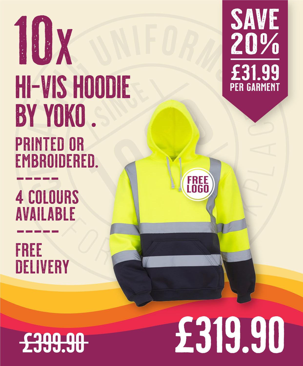 10 x Hi-Vis Hoodies by Yoko in Yellow Navy by Print Lab Deals — Custom branded clothing by Print Press, featuring premium embroidery produced in our specialist print lab in the UK.