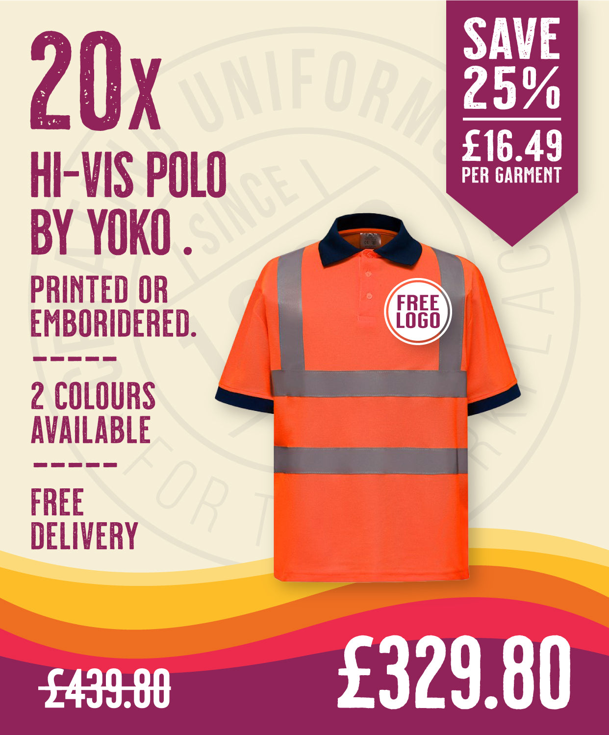 20 x Hi-Vis Polos by Yoko in Orange by Print Lab Deals — Custom branded clothing by Print Press, featuring premium embroidery produced in our specialist print lab in the UK.