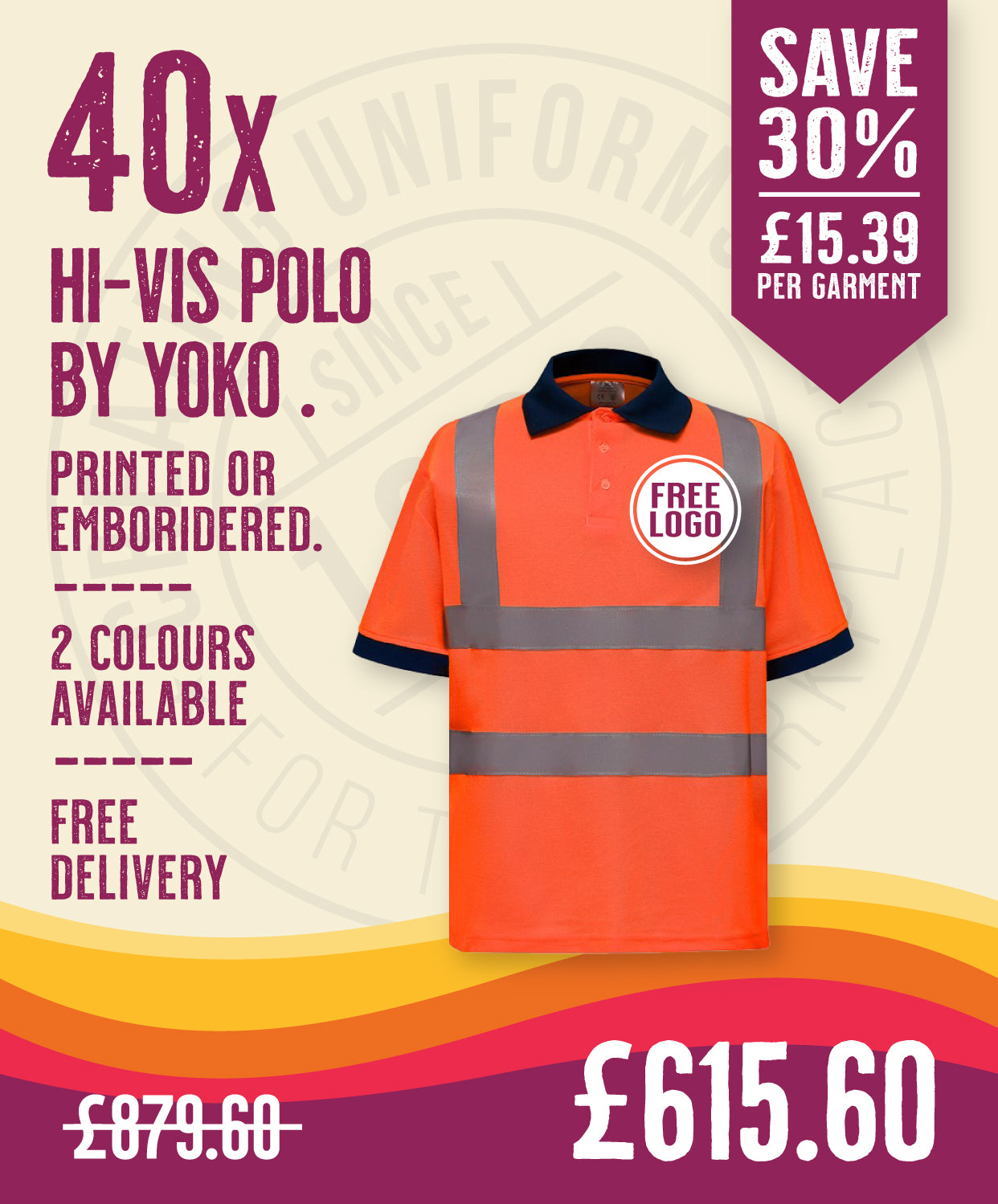 40 x Hi-Vis Polos by Yoko in Orange by Print Lab Deals — Custom branded clothing by Print Press, featuring premium embroidery produced in our specialist print lab in the UK.