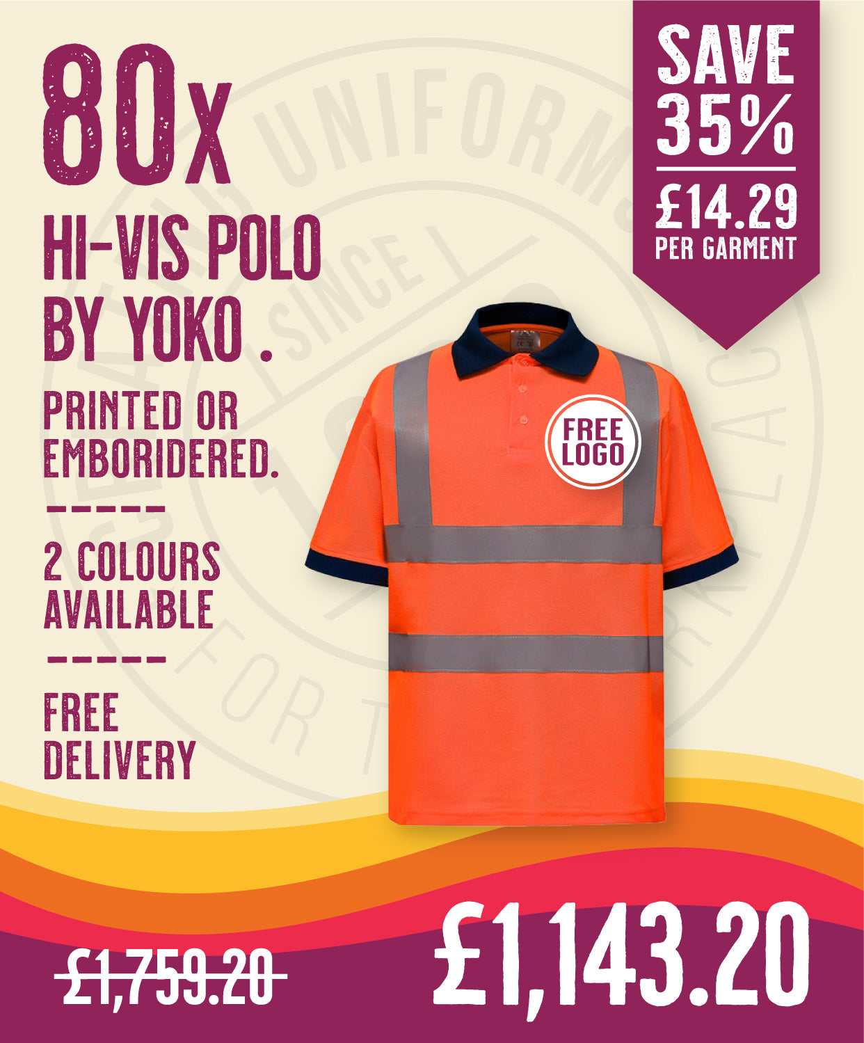 80 x Hi-Vis Polos by Yoko in Orange by Print Lab Deals — Custom branded clothing by Print Press, featuring premium embroidery produced in our specialist print lab in the UK.