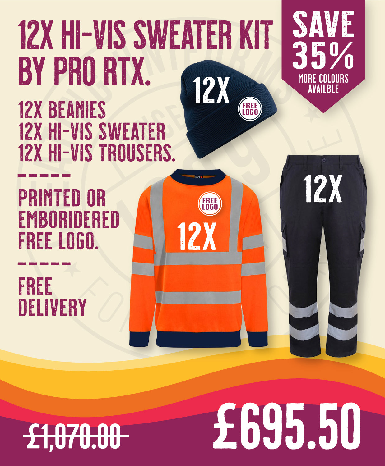 12x Hi-Vis Sweater Kit By Pro RTX in by Print Lab Deals — Custom branded clothing by Print Press, featuring premium embroidery produced in our specialist print lab in the UK.