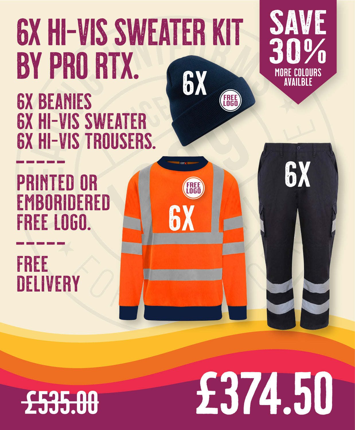 6x Hi-Vis Sweater Kit By Pro RTX in by Print Lab Deals — Custom branded clothing by Print Press, featuring premium embroidery produced in our specialist print lab in the UK.