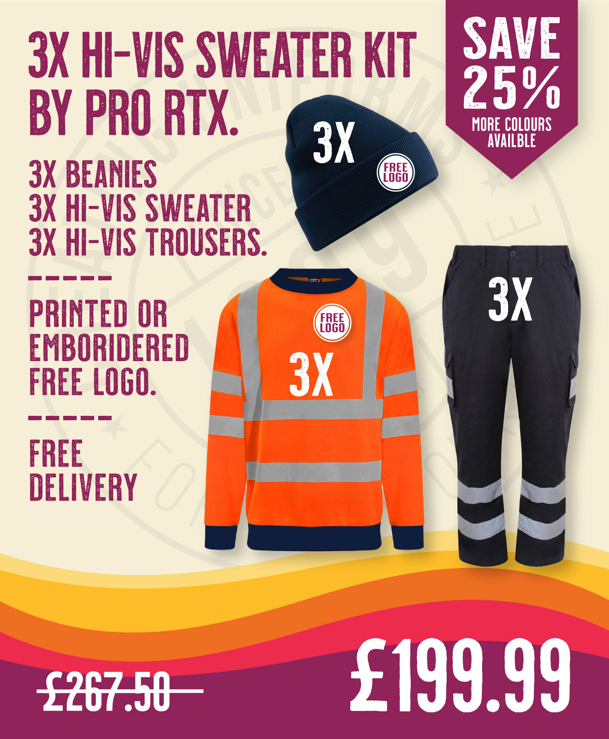 3x Hi-Vis Sweater Kit By Pro RTX in by Print Lab Deals — Custom branded clothing by Print Press, featuring premium embroidery produced in our specialist print lab in the UK.