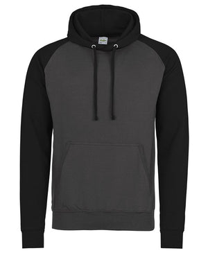 6 x Baseball Hoodies by Just Hoods in Charcoal Jet Black by Print Lab Deals — Custom branded clothing by Print Press, featuring premium embroidery produced in our specialist print lab in the UK.