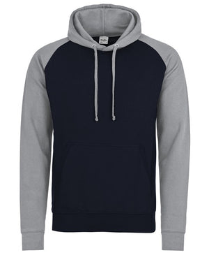 6 x Baseball Hoodies by Just Hoods in Oxford Navy Heather Grey by Print Lab Deals — Custom branded clothing by Print Press, featuring premium embroidery produced in our specialist print lab in the UK.