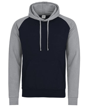 12 x Baseball Hoodies by Just Hoods in Oxford Navy Heather Grey by Print Lab Deals — Custom branded clothing by Print Press, featuring premium embroidery produced in our specialist print lab in the UK.