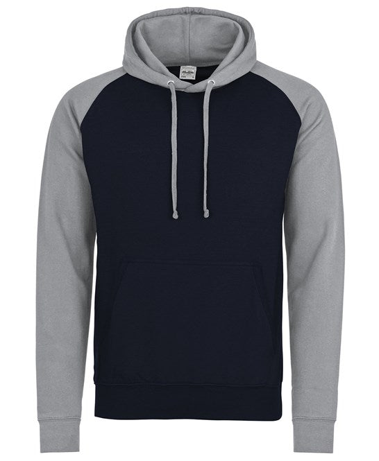 12 x Baseball Hoodies by Just Hoods in Oxford Navy Heather Grey by Print Lab Deals — Custom branded clothing by Print Press, featuring premium embroidery produced in our specialist print lab in the UK.