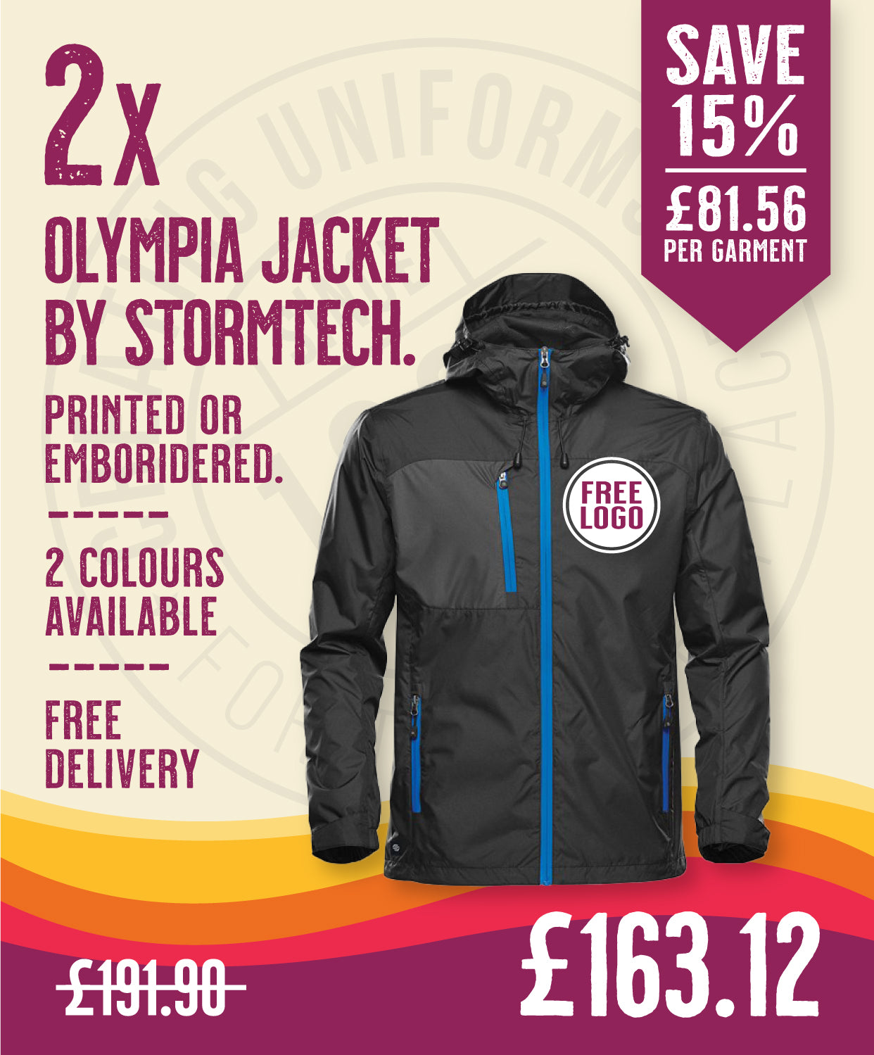 2 x Olympia Jackets by Stormtech in Black Azure Blue by Print Lab Deals — Custom branded clothing by Print Press, featuring premium embroidery produced in our specialist print lab in the UK.