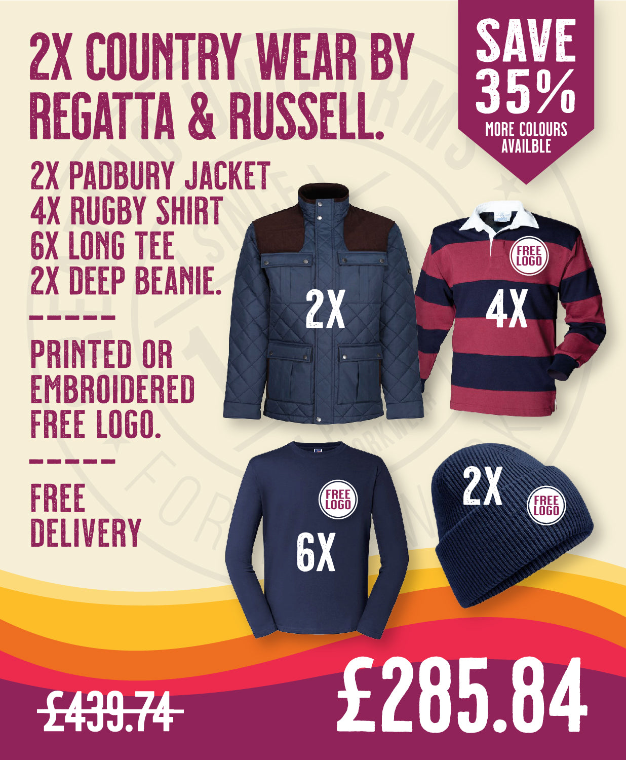 2x Country Wear by Regatta & Russell in by Print Lab Deals — Custom branded clothing by Print Press, featuring premium embroidery produced in our specialist print lab in the UK.