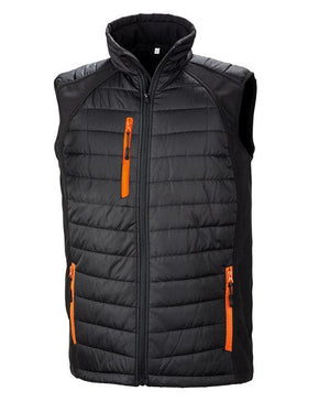 16 x Padded Softshell Bodywarmers in Black Orange by Print Lab Deals — Custom branded clothing by Print Press, featuring premium embroidery produced in our specialist print lab in the UK.
