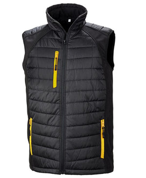 8 x Padded Softshell Bodywarmers in Black Yellow by Print Lab Deals — Custom branded clothing by Print Press, featuring premium embroidery produced in our specialist print lab in the UK.