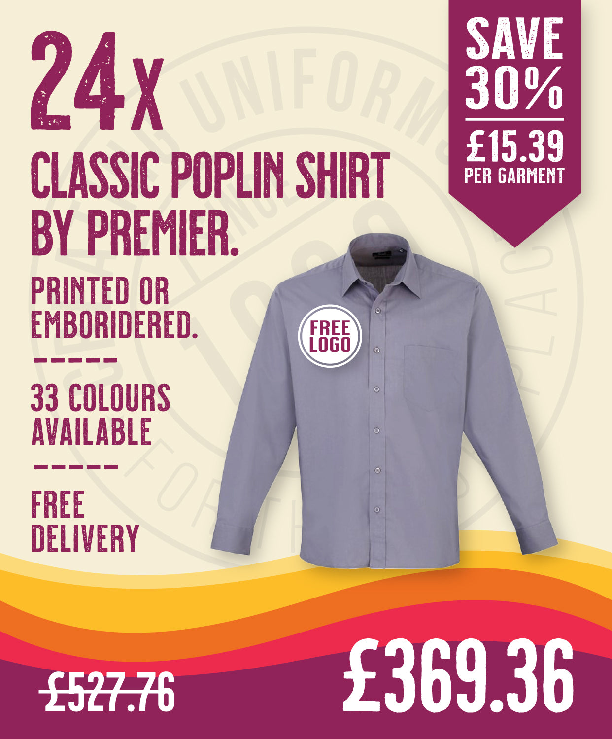 24 x Classic Poplin Shirt By Premier in Steel by Print Lab Deals — Custom branded clothing by Print Press, featuring premium embroidery produced in our specialist print lab in the UK.