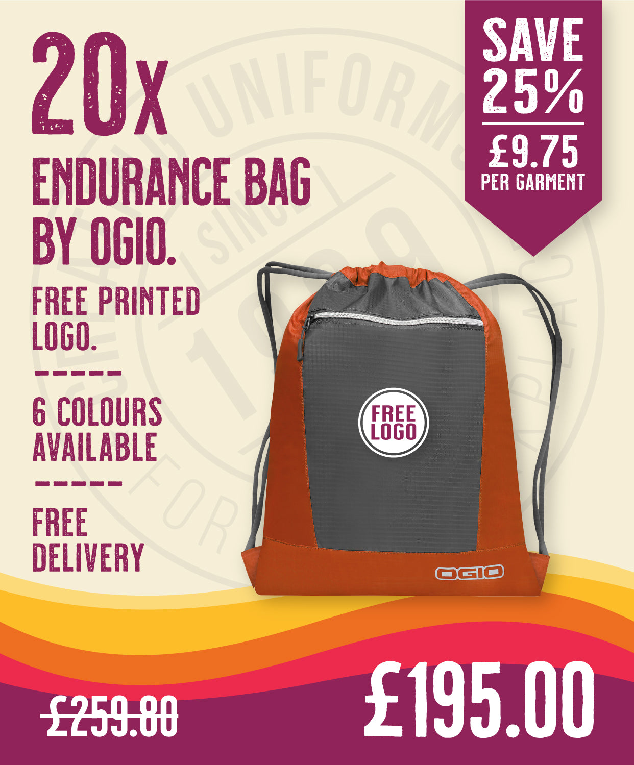 20 x Endurance Bag by Ogio in Hot Orange Black by Print Lab Deals — Custom branded clothing by Print Press, featuring premium embroidery produced in our specialist print lab in the UK.