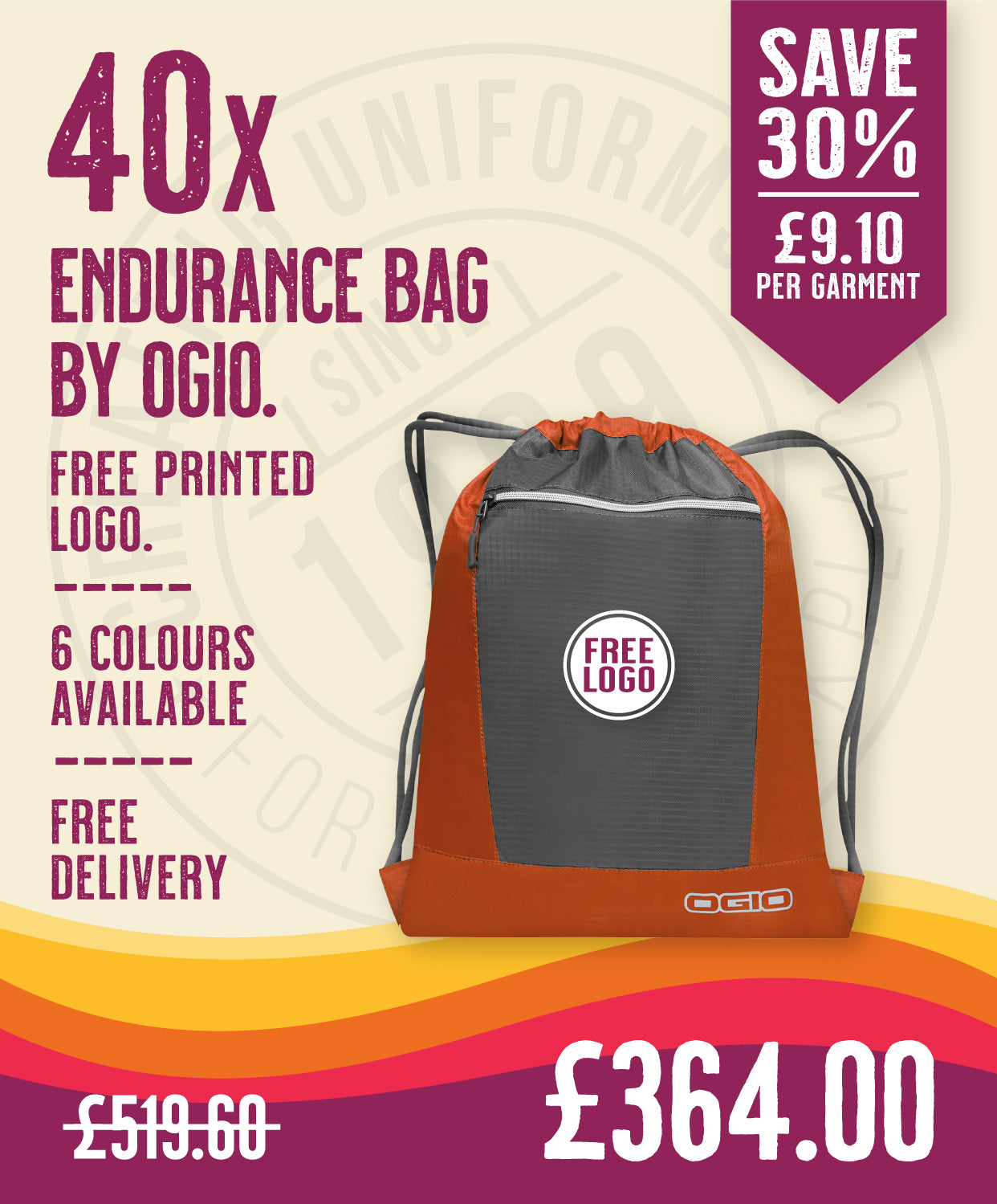 40 x Endurance Bag by Ogio in by Print Lab Deals — Custom branded clothing by Print Press, featuring premium embroidery produced in our specialist print lab in the UK.