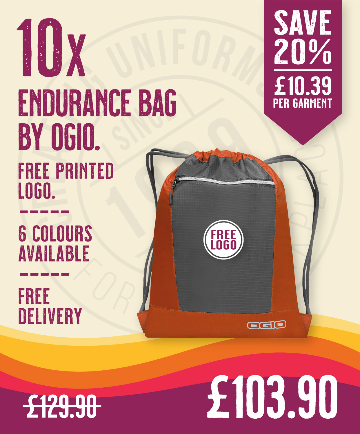 10 x Endurance Bag by Ogio in Hot Orange Black by Print Lab Deals — Custom branded clothing by Print Press, featuring premium embroidery produced in our specialist print lab in the UK.