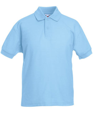 200 x Children's Polos by Fruit of the Loom in Sky Blue by Print Lab Deals — Custom branded clothing by Print Press, featuring premium embroidery produced in our specialist print lab in the UK.