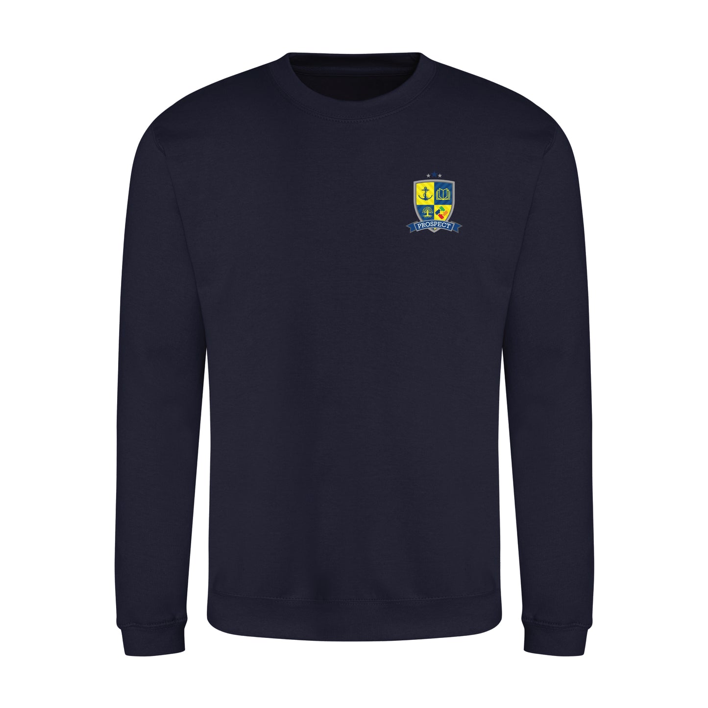 Sweatshirt (£18.35 inc VAT) - Prospect School in Navy by printlab.clothing — Custom branded clothing by Print Press, featuring premium embroidery produced in our specialist print lab in the UK.